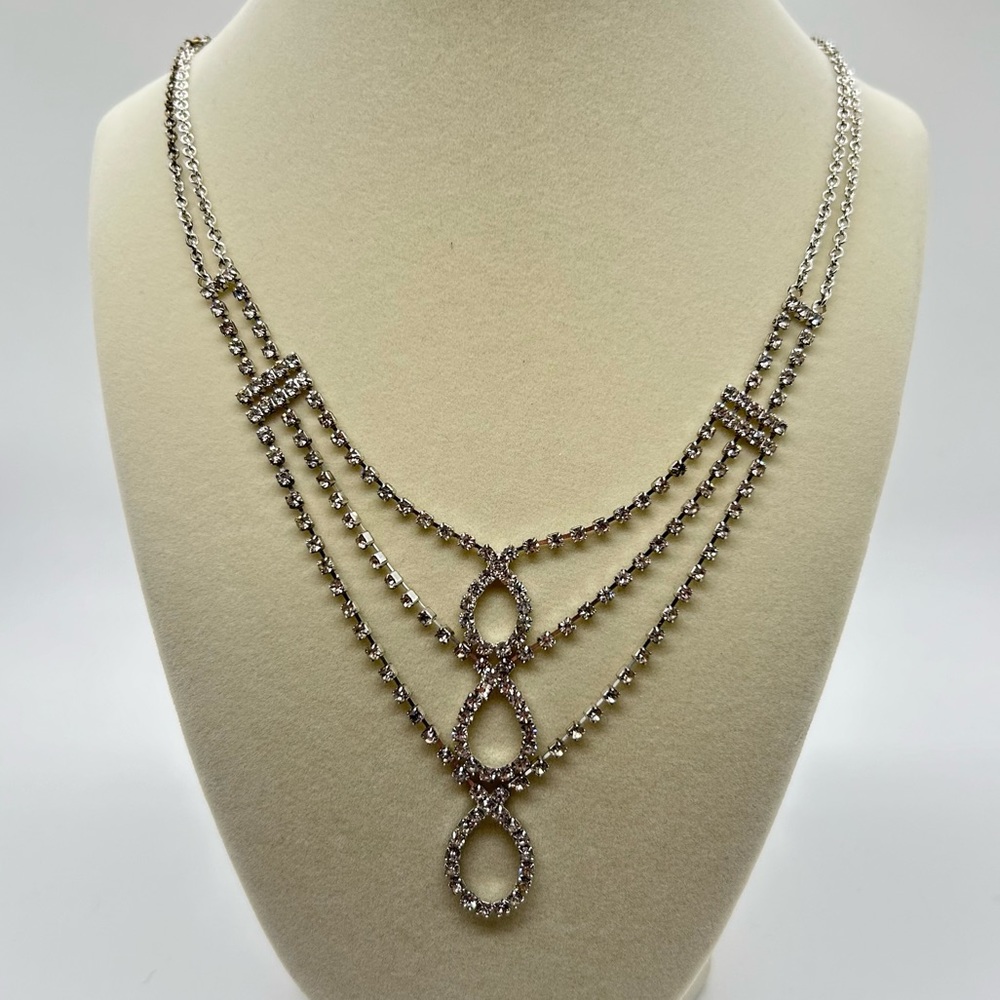 Silver Crystal Adjustable Looped Layered Necklace